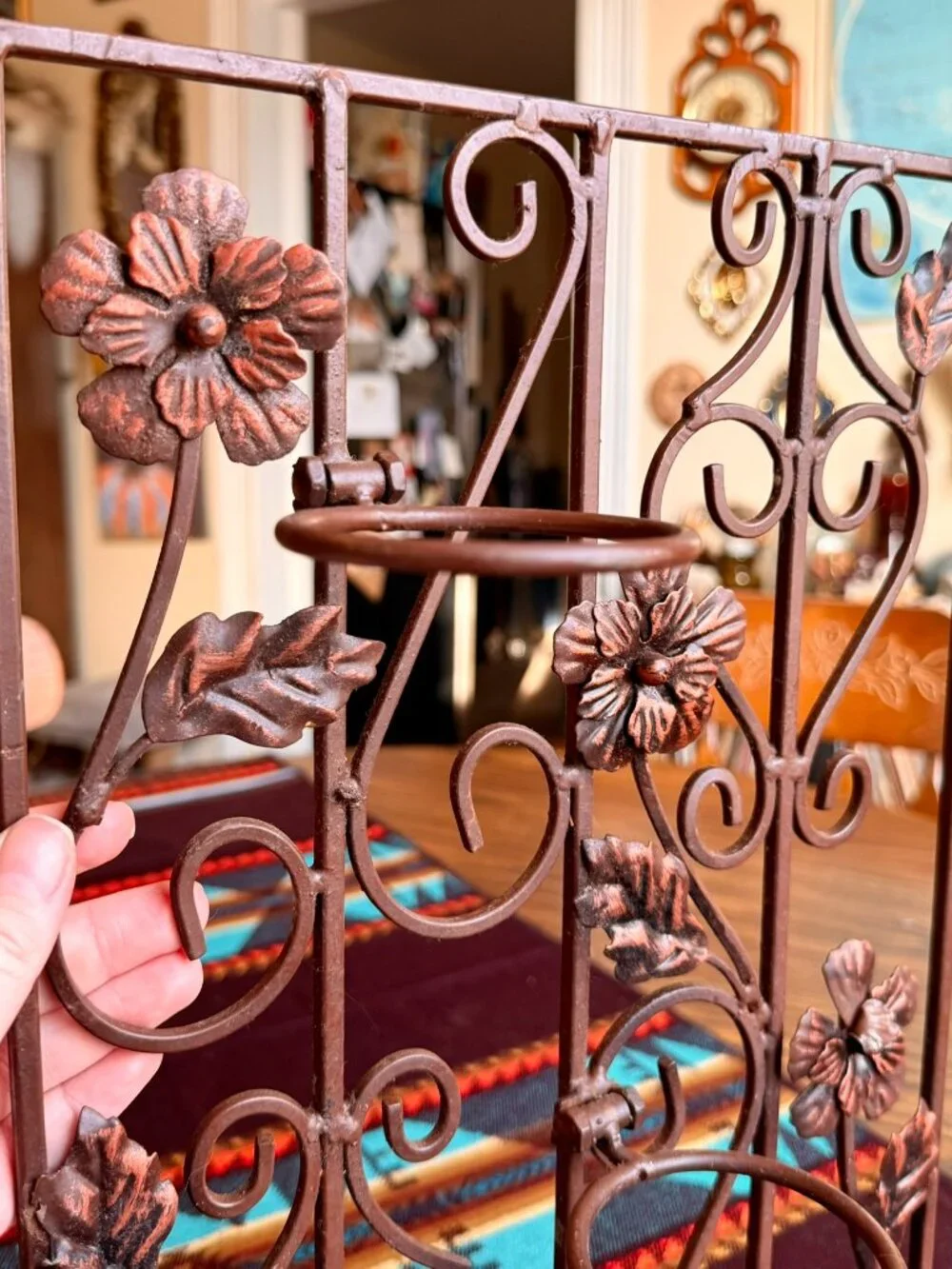 Vintage Floral Wrought Iron Tea Light Candle Holder